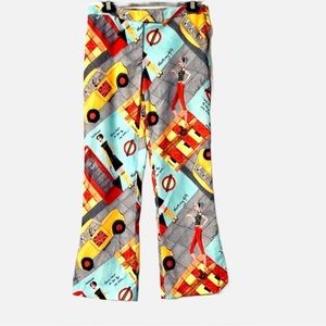 Ivy Jane Teal Yellow Red Notting Hill London Flared Leg Cropped Pants Women Sz 4